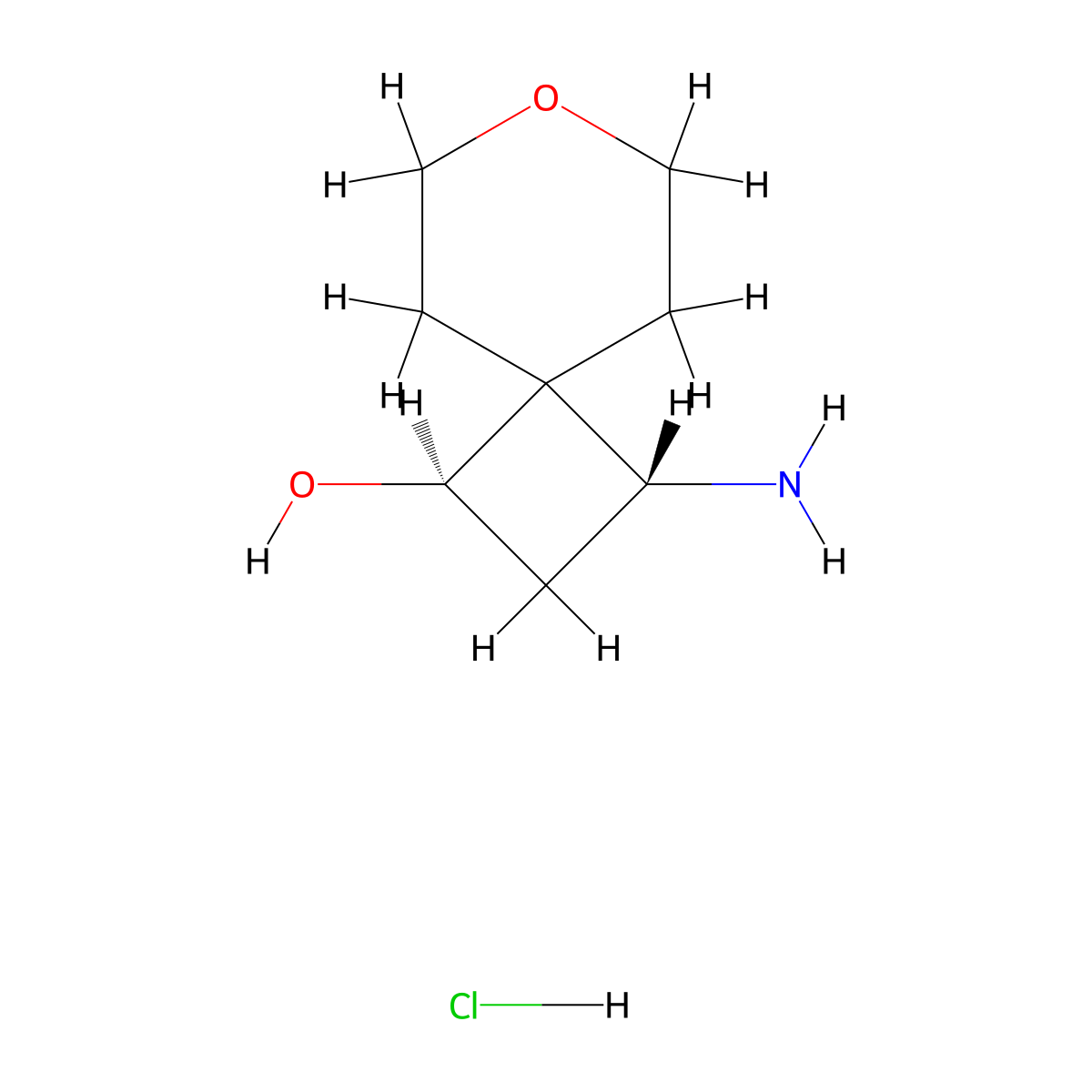 rac-(1R,3R)-3-amino-7-oxaspiro(3.5)nonan-1-ol hydrochloride molecular structure, CAS 2126144-46-3