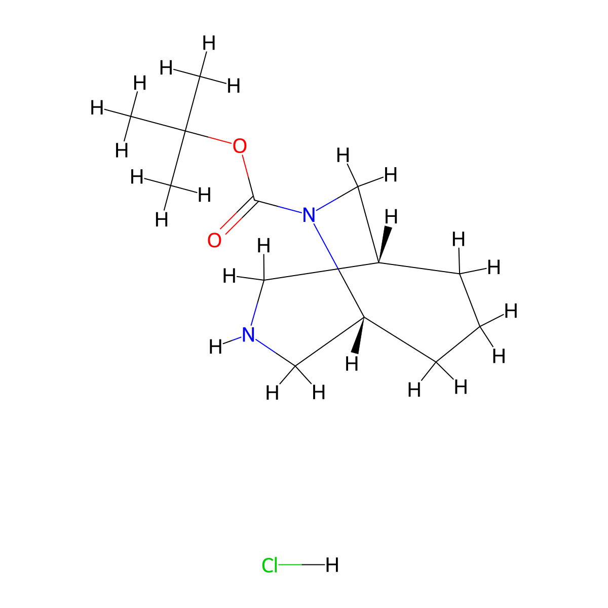 tert-butyl (1R,5R)-3,9-diazabicyclo[3.3.2]decane-9-carboxylate hydrochloride molecular structure, CAS 2126144-61-2