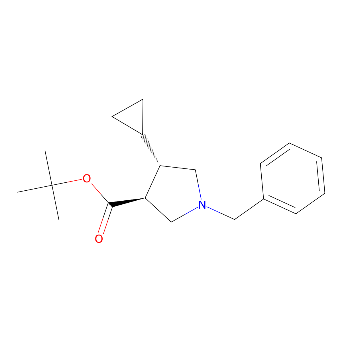 rac-tert-butyl (3R,4R)-1-benzyl-4-cyclopropylpyrrolidine-3-carboxylate, trans molecular structure, CAS 2126144-76-9