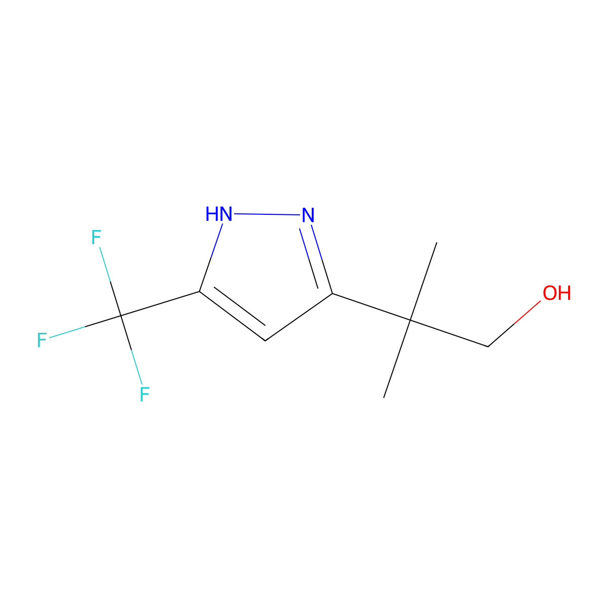 2-methyl-2-[5-(trifluoromethyl)-1H-pyrazol-3-yl]propan-1-ol molecular structure, CAS 212615-85-5