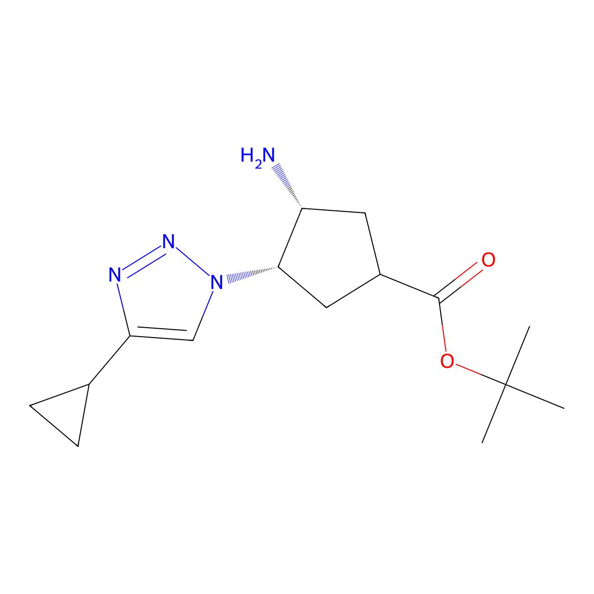 rac-tert-butyl (3R,4S)-3-amino-4-(4-cyclopropyl-1H-1,2,3-triazol-1-yl)cyclopentane-1-carboxylate molecular structure, CAS 2126158-01-6