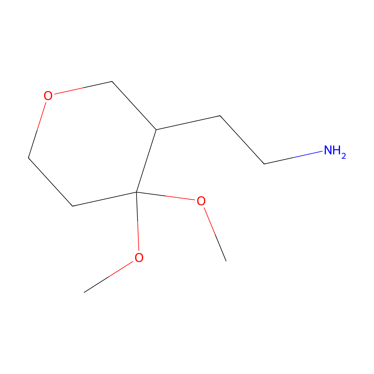 2-(4,4-Dimethoxyoxan-3-yl)ethan-1-amine molecular structure, CAS 2126159-56-4