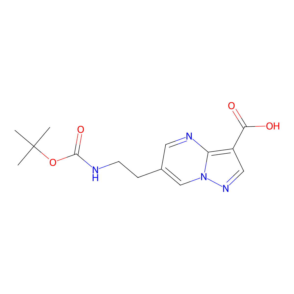 6-(2-(((Tert-butoxy)carbonyl)amino)ethyl)pyrazolo(1,5-a)pyrimidine-3-carboxylic acid molecular structure, CAS 2126159-61-1