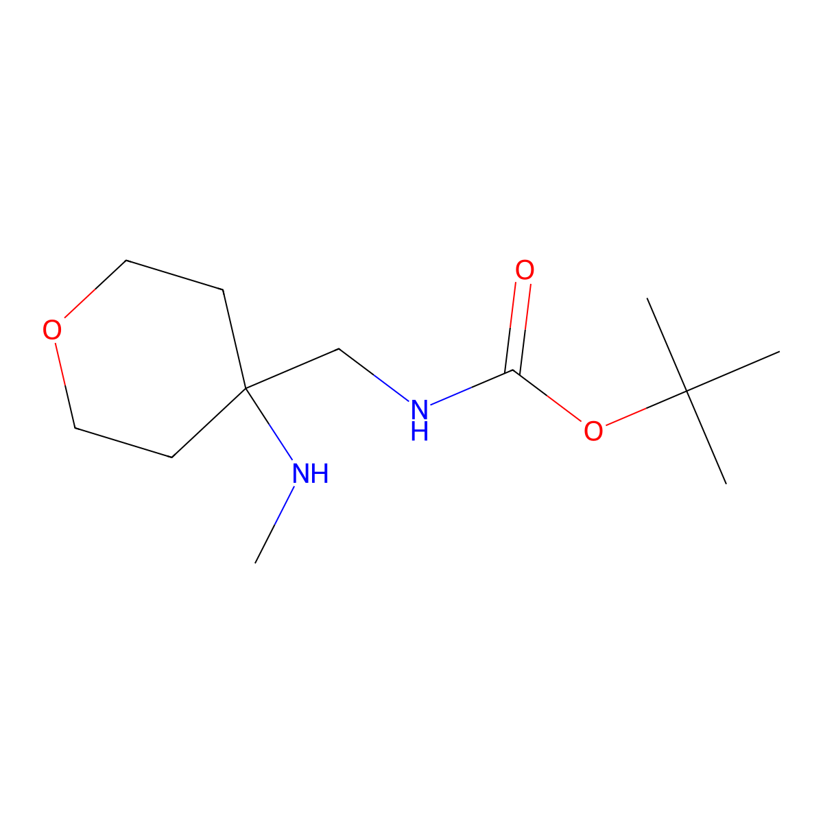 tert-butyl N-{[4-(methylamino)oxan-4-yl]methyl}carbamate molecular structure, CAS 2126159-67-7