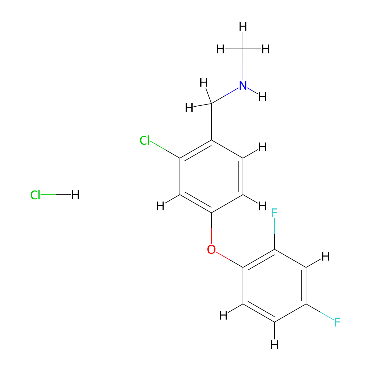 {[2-Chloro-4-(2,4-difluorophenoxy)phenyl]methyl}(methyl)amine hydrochloride molecular structure, CAS 2126159-73-5