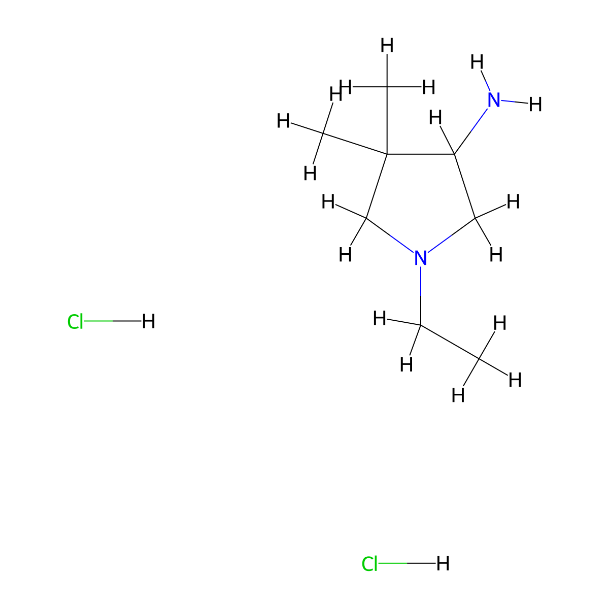 1-Ethyl-4,4-dimethylpyrrolidin-3-amine dihydrochloride molecular structure, CAS 2126159-77-9