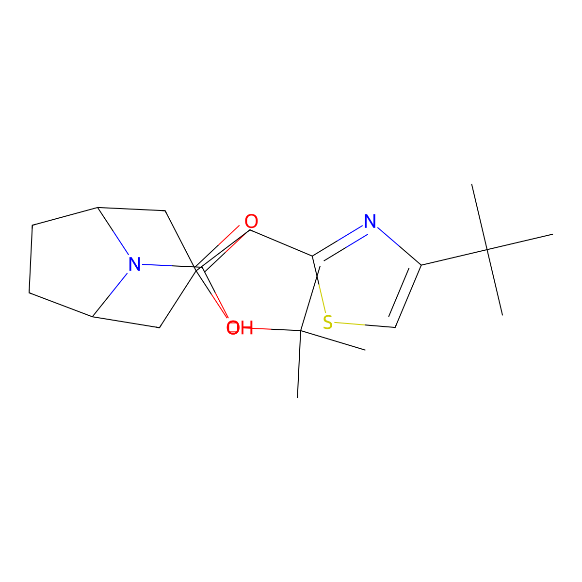 Tert-butyl 3-((4-tert-butyl-1,3-thiazol-2-yl)methyl)-3-hydroxy-8-azabicyclo(3.2.1)octane-8-carboxylate molecular structure, CAS 2126159-78-0