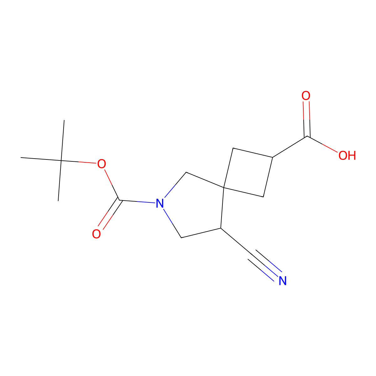 6-((Tert-butoxy)carbonyl)-8-cyano-6-azaspiro(3.4)octane-2-carboxylic acid molecular structure, CAS 2126159-86-0