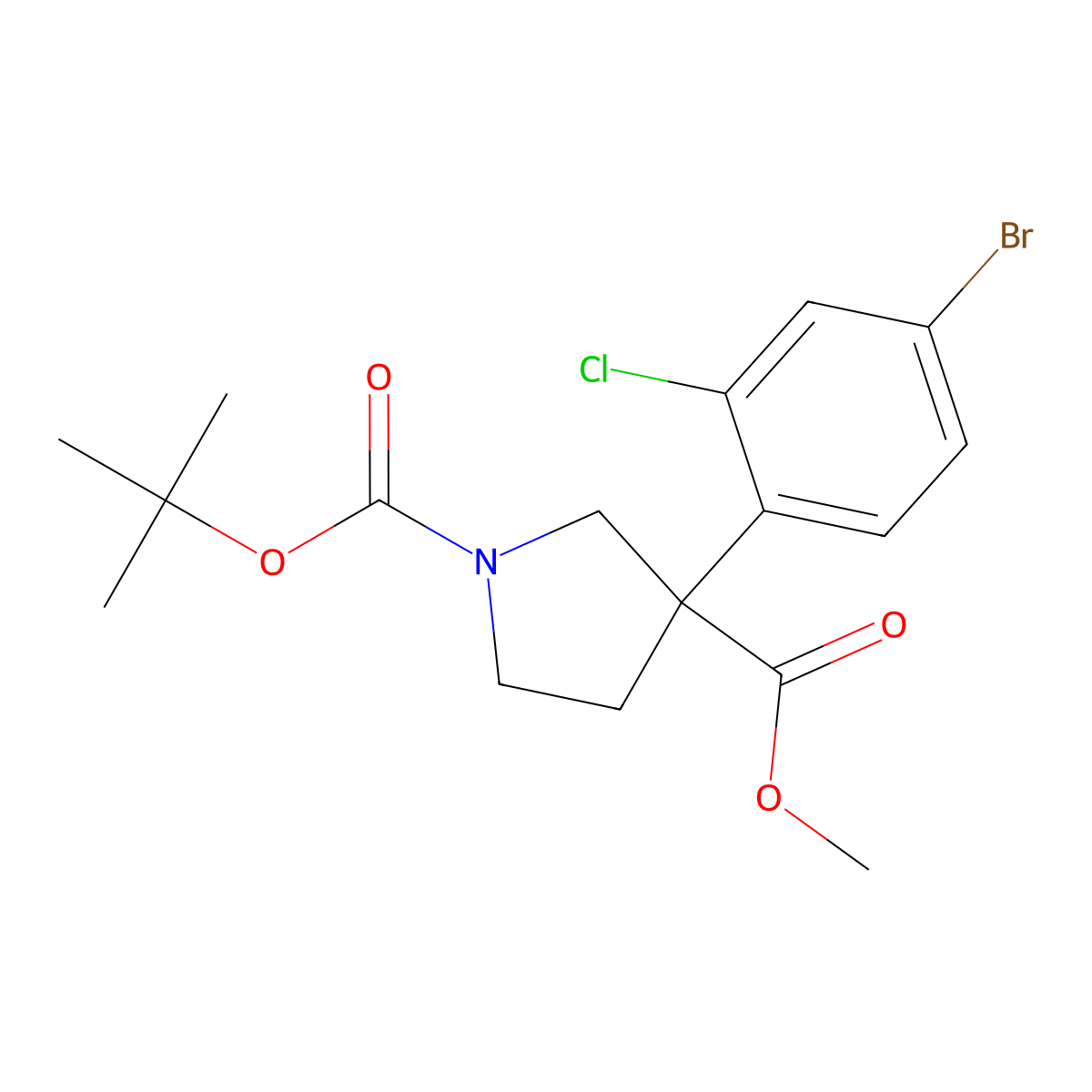 1-Tert-butyl 3-methyl 3-(4-bromo-2-chlorophenyl)pyrrolidine-1,3-dicarboxylate molecular structure, CAS 2126159-88-2