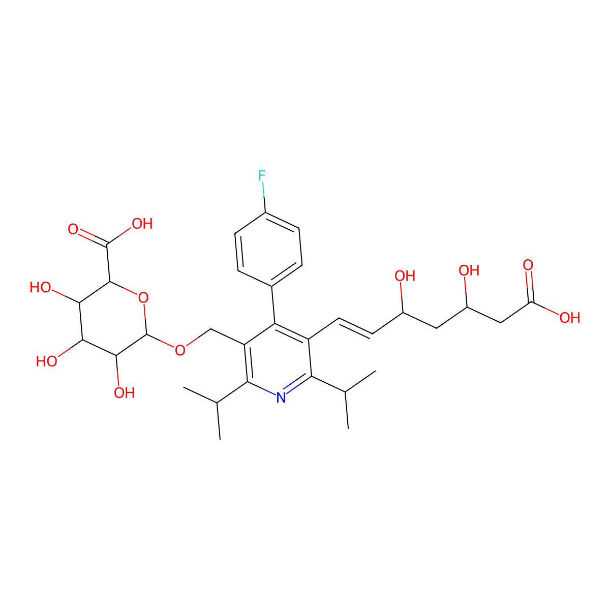 6-[[5-(6-Carboxy-3,5-dihydroxyhex-1-enyl)-4-(4-fluorophenyl)-2,6-di(propan-2-yl)-3-pyridinyl]methoxy]-3,4,5-trihydroxyoxane-2-carboxylic acid molecular structure, CAS 212616-56-3
