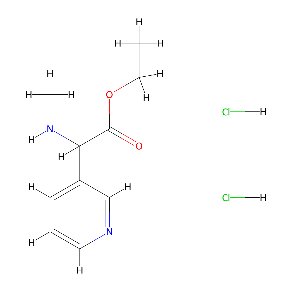 Ethyl 2-(methylamino)-2-(pyridin-3-yl)acetate dihydrochloride molecular structure, CAS 2126160-10-7