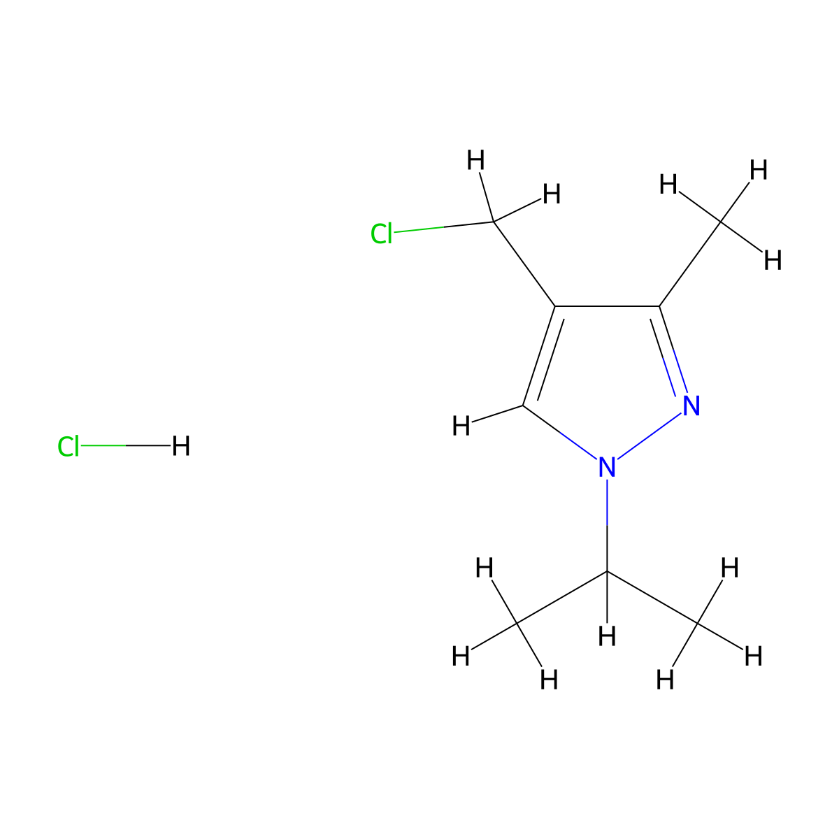4-(chloromethyl)-3-methyl-1-(propan-2-yl)-1H-pyrazole hydrochloride molecular structure, CAS 2126160-24-3