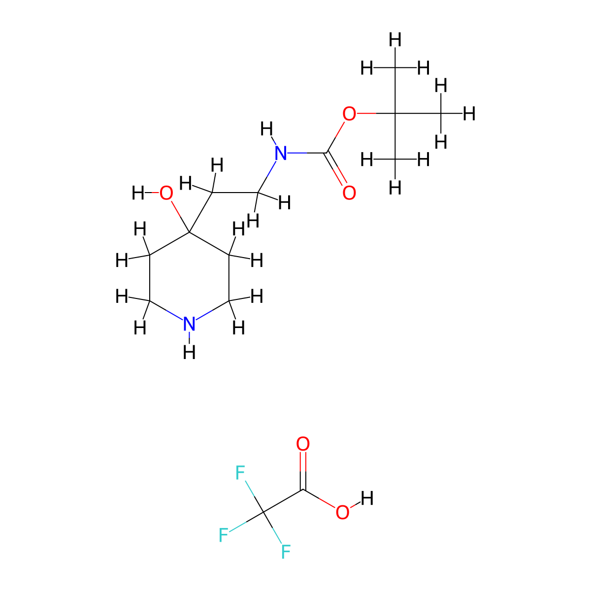 tert-butyl N-[2-(4-hydroxypiperidin-4-yl)ethyl]carbamate; trifluoroacetic acid molecular structure, CAS 2126160-28-7