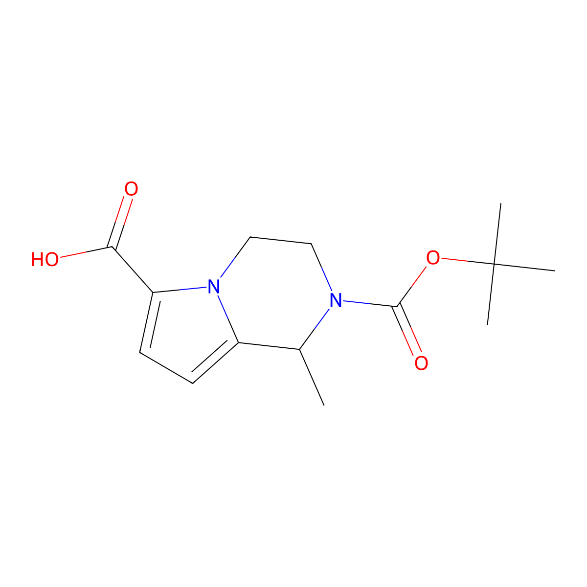 2-((tert-butoxy)carbonyl)-1-methyl-1H,2H,3H,4H-pyrrolo(1,2-a)pyrazine-6-carboxylic acid molecular structure, CAS 2126160-47-0