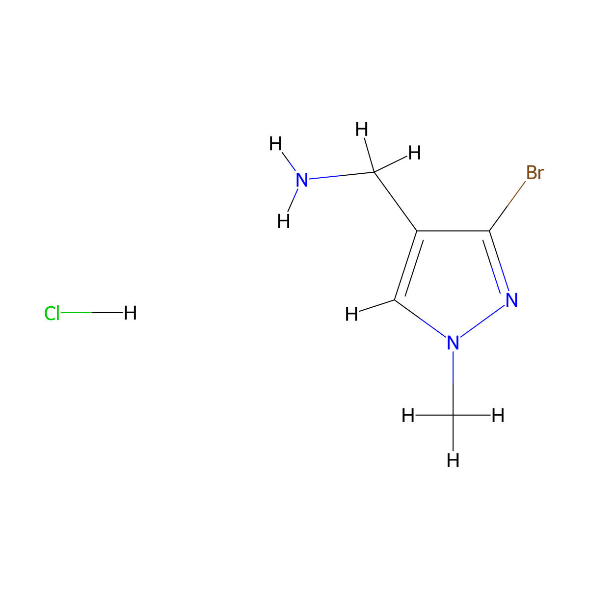 (3-Bromo-1-methyl-1H-pyrazol-4-yl)methanamine hydrochloride molecular structure, CAS 2126161-06-4