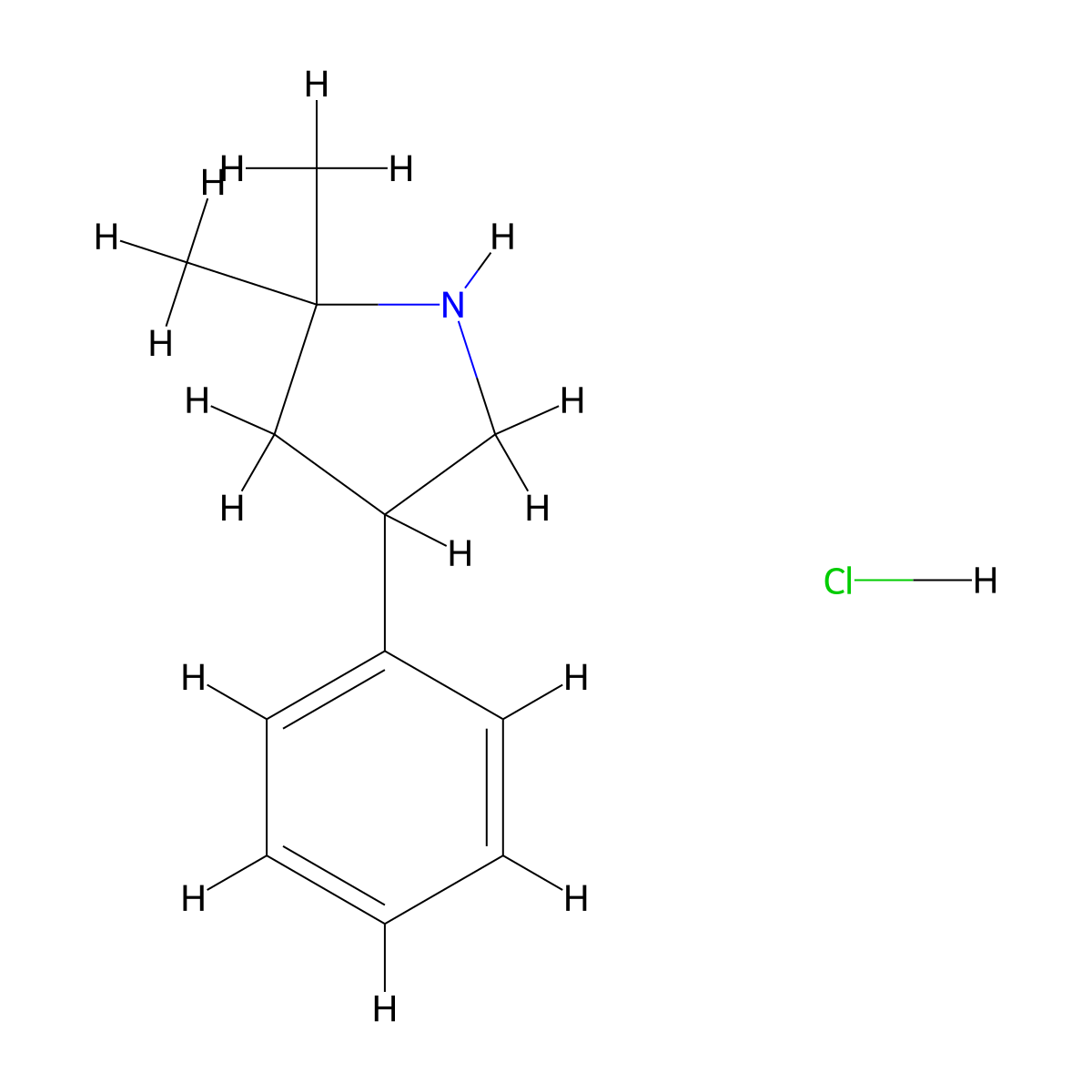 2,2-Dimethyl-4-phenylpyrrolidine hydrochloride molecular structure, CAS 2126161-12-2