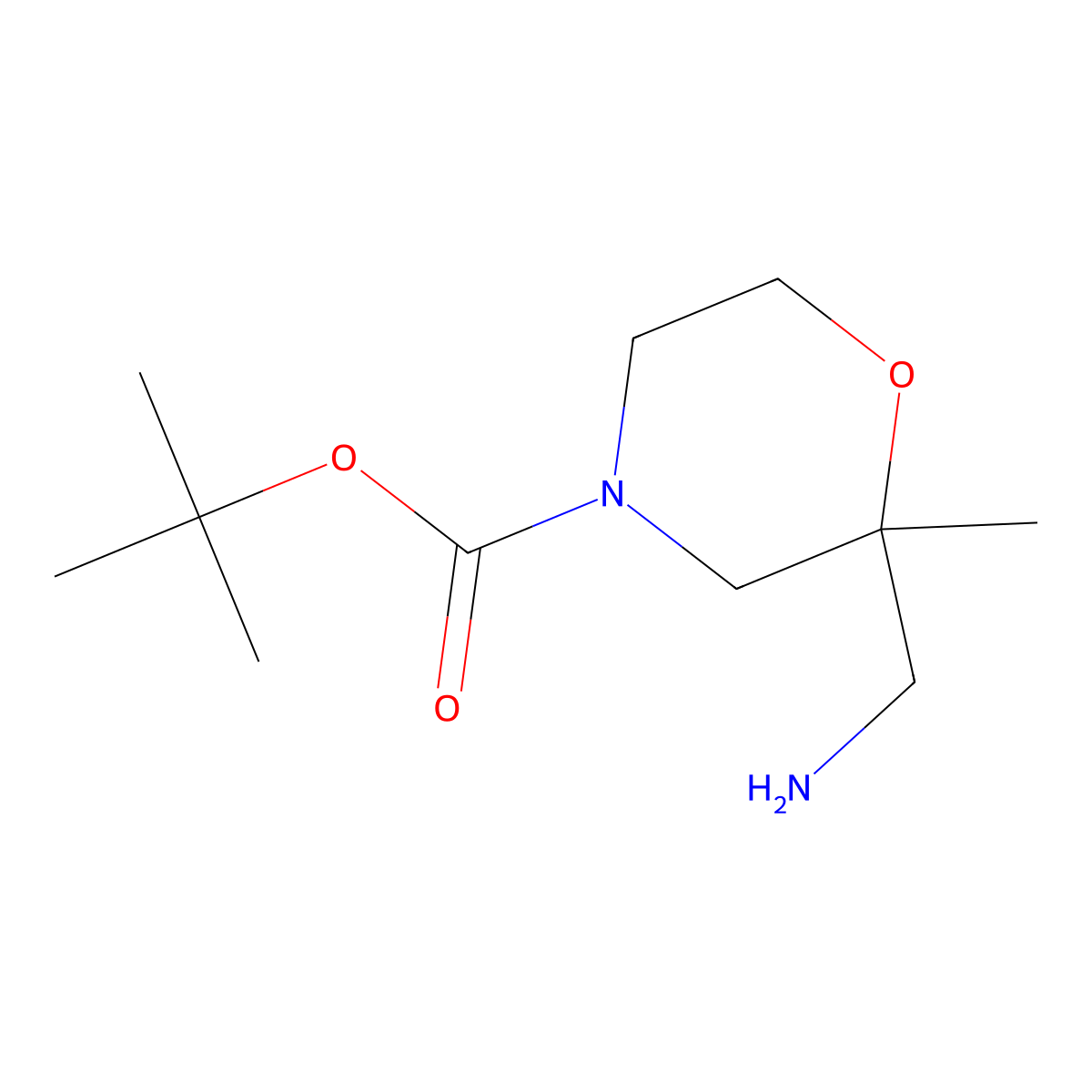 Tert-butyl 2-(aminomethyl)-2-methylmorpholine-4-carboxylate molecular structure, CAS 2126161-17-7