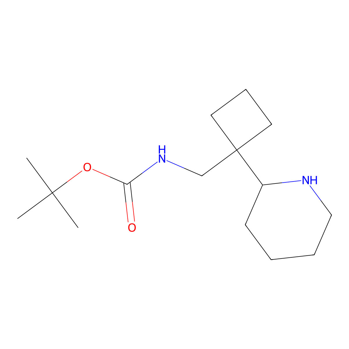 tert-butyl N-{[1-(piperidin-2-yl)cyclobutyl]methyl}carbamate molecular structure, CAS 2126161-42-8