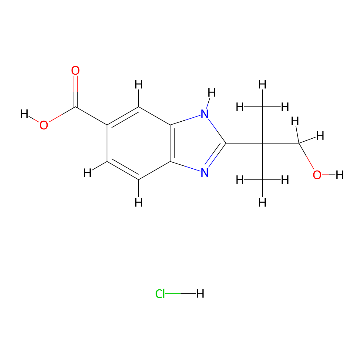2-(1-hydroxy-2-methylpropan-2-yl)-1H-1,3-benzodiazole-5-carboxylic acid hydrochloride molecular structure, CAS 2126161-43-9