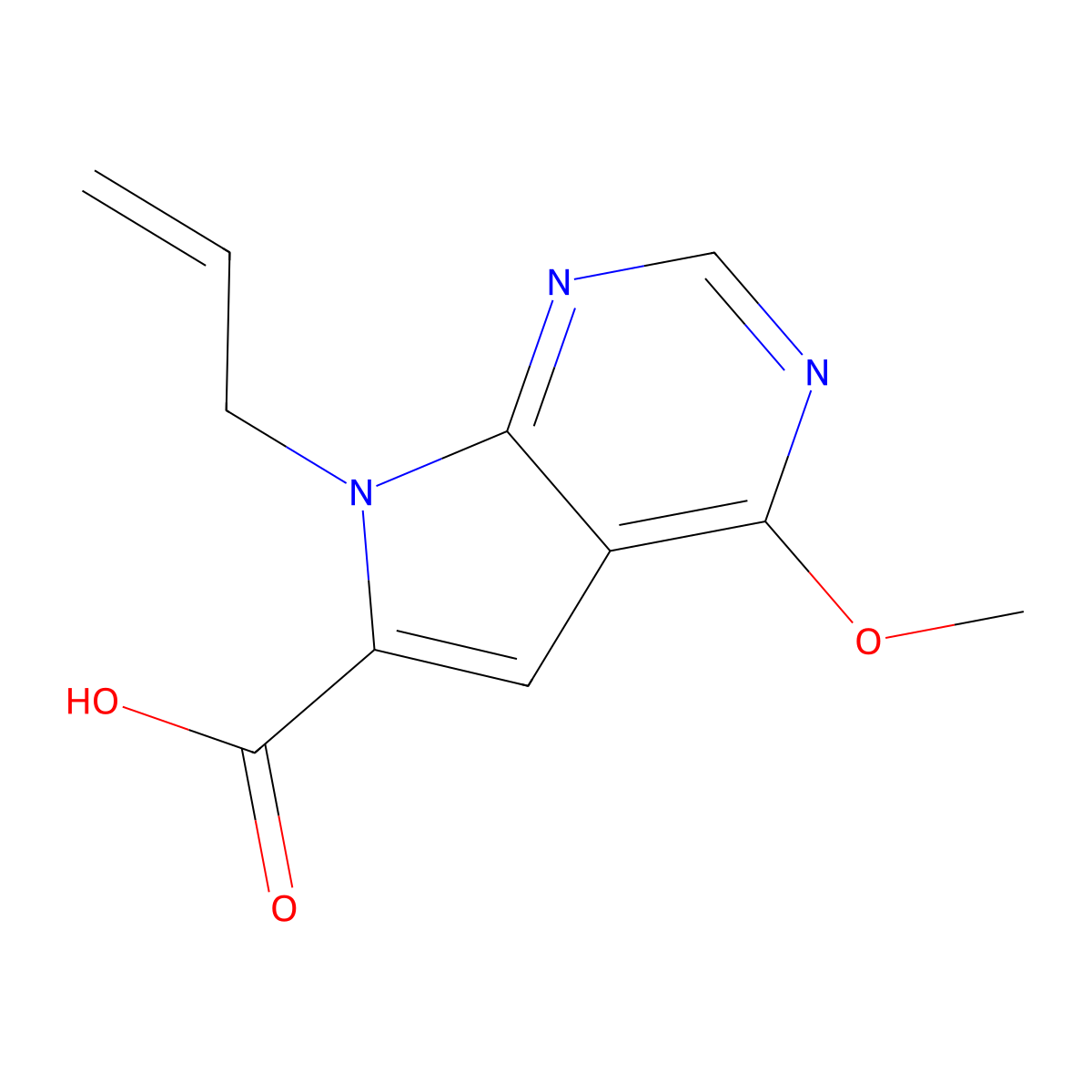 4-methoxy-7-(prop-2-en-1-yl)-7H-pyrrolo[2,3-d]pyrimidine-6-carboxylic acid molecular structure, CAS 2126161-58-6