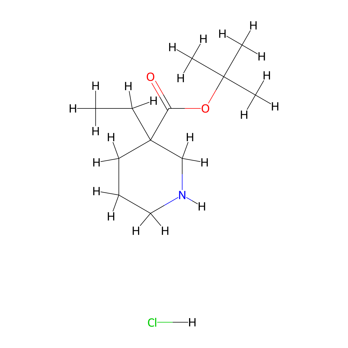 Tert-butyl 3-ethylpiperidine-3-carboxylate hydrochloride molecular structure, CAS 2126161-65-5