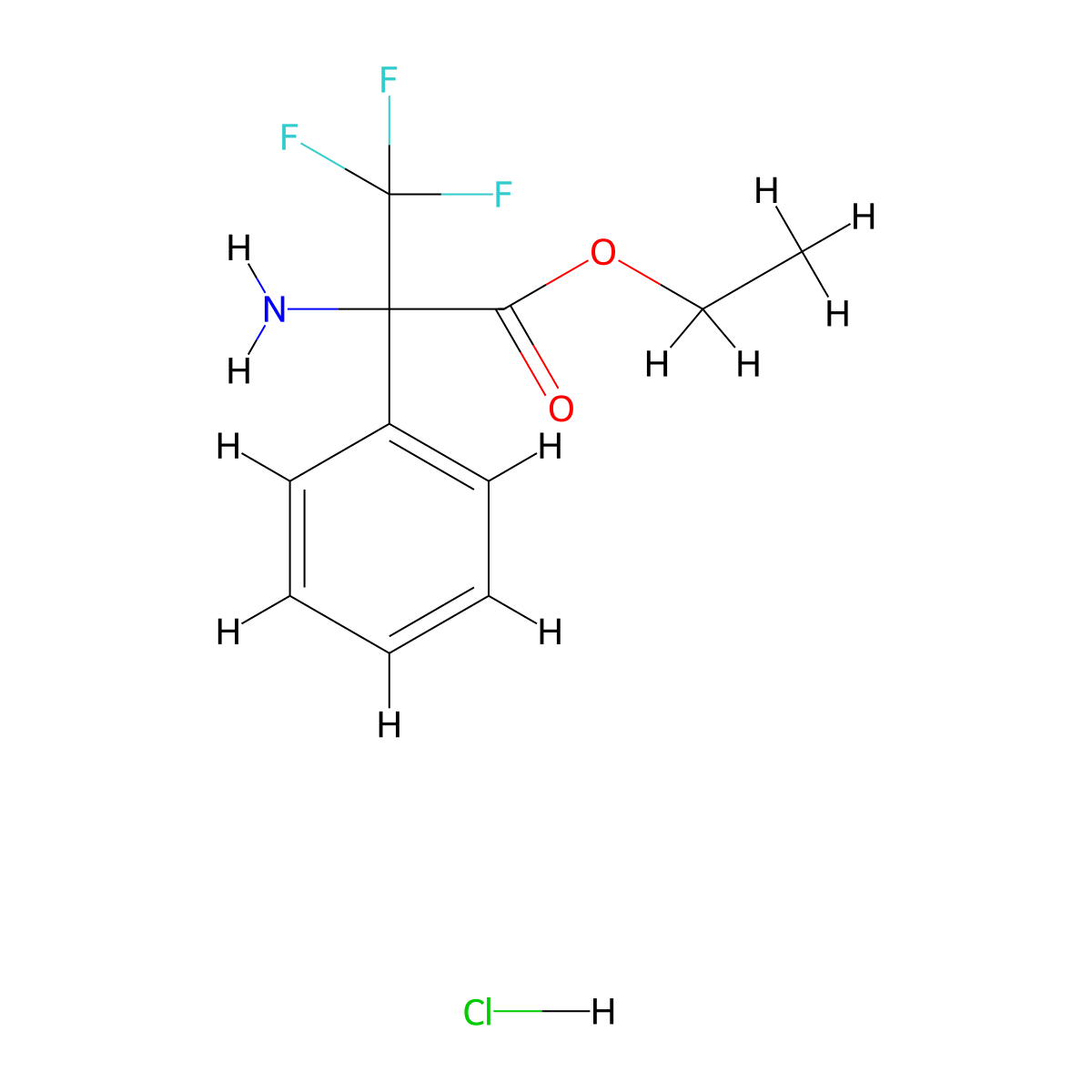 Ethyl 2-amino-3,3,3-trifluoro-2-phenylpropanoate hydrochloride molecular structure, CAS 2126161-86-0