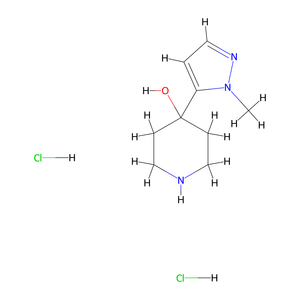 4-(1-methyl-1H-pyrazol-5-yl)piperidin-4-ol dihydrochloride molecular structure, CAS 2126161-91-7