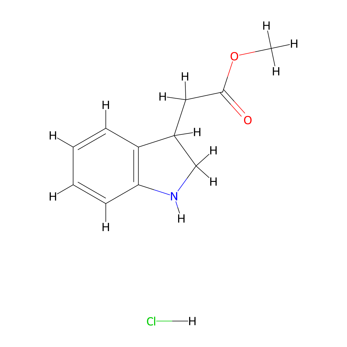 methyl 2-(2,3-dihydro-1H-indol-3-yl)acetate hydrochloride molecular structure, CAS 2126162-00-1