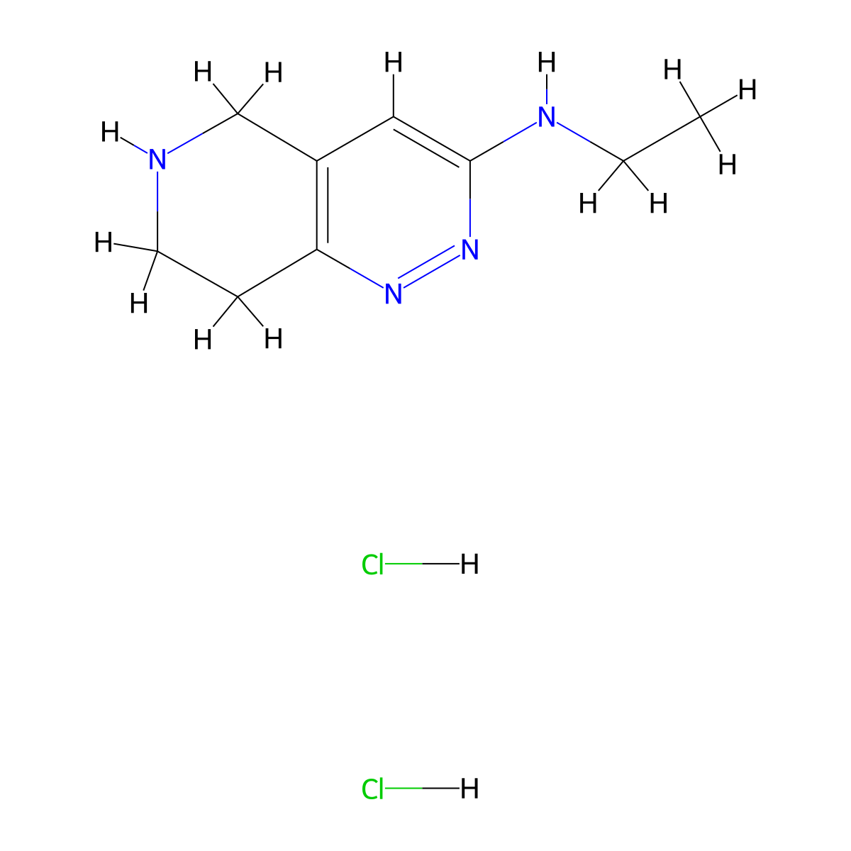 N-ethyl-5H,6H,7H,8H-pyrido(4,3-c)pyridazin-3-amine dihydrochloride molecular structure, CAS 2126162-01-2