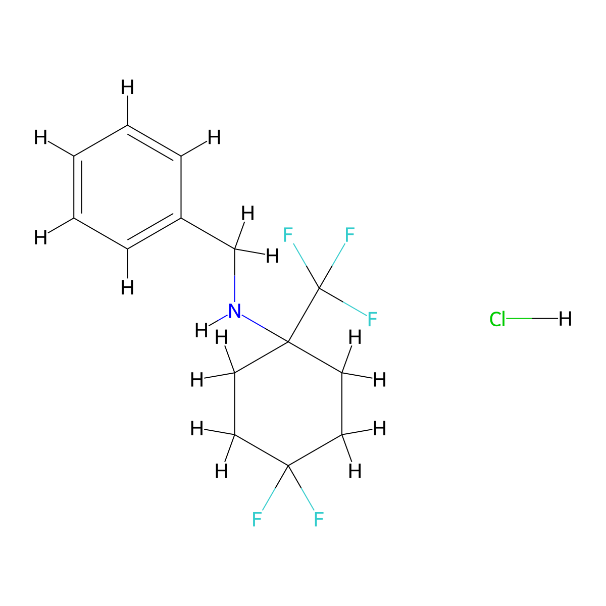 N-benzyl-4,4-difluoro-1-(trifluoromethyl)cyclohexan-1-amine hydrochloride molecular structure, CAS 2126162-22-7