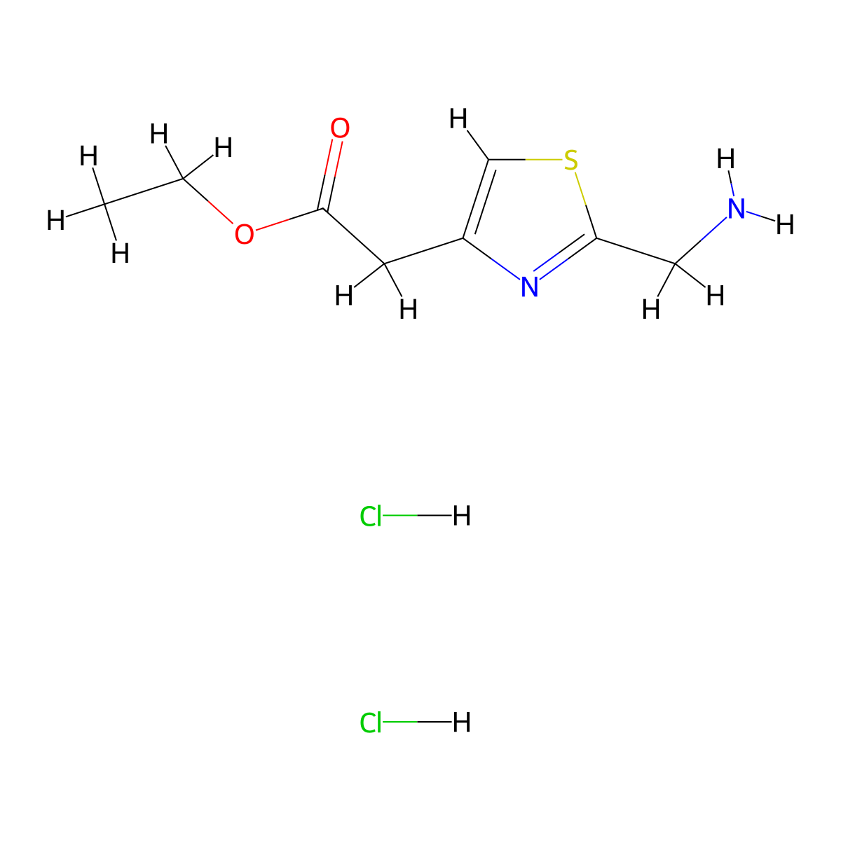 Ethyl 2-[2-(aminomethyl)-1,3-thiazol-4-yl]acetate dihydrochloride molecular structure, CAS 2126162-24-9