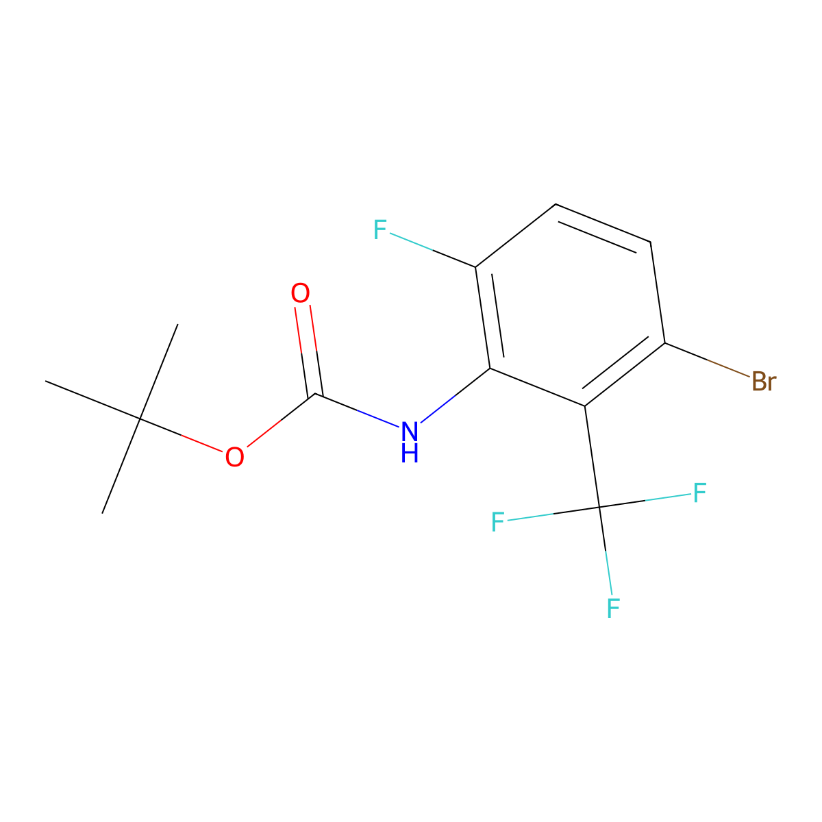 tert-Butyl (3-bromo-6-fluoro-2-(trifluoromethyl)phenyl)carbamate molecular structure, CAS 2126162-32-9