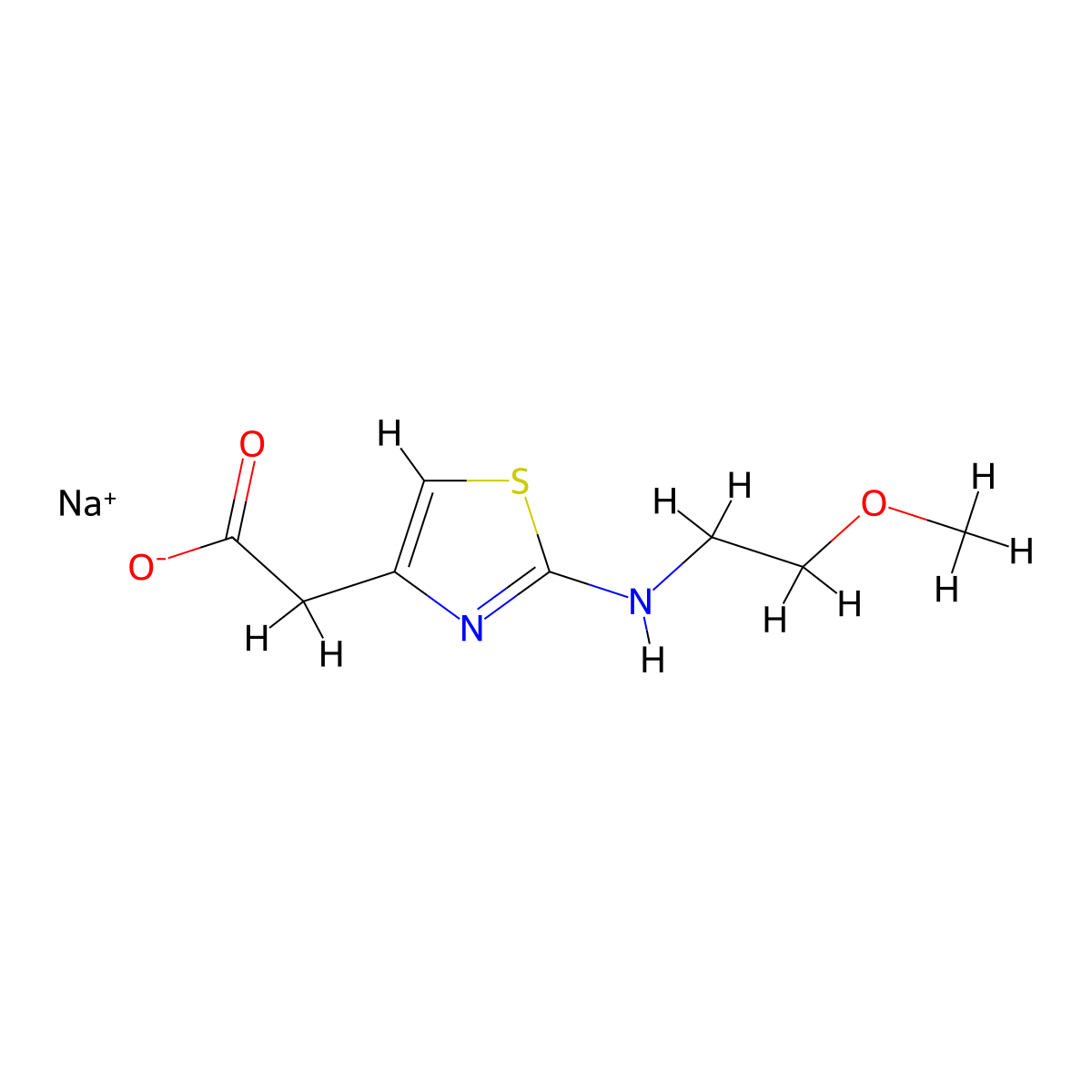 Sodium 2-(2-((2-methoxyethyl)amino)-1,3-thiazol-4-yl)acetate molecular structure, CAS 2126162-38-5