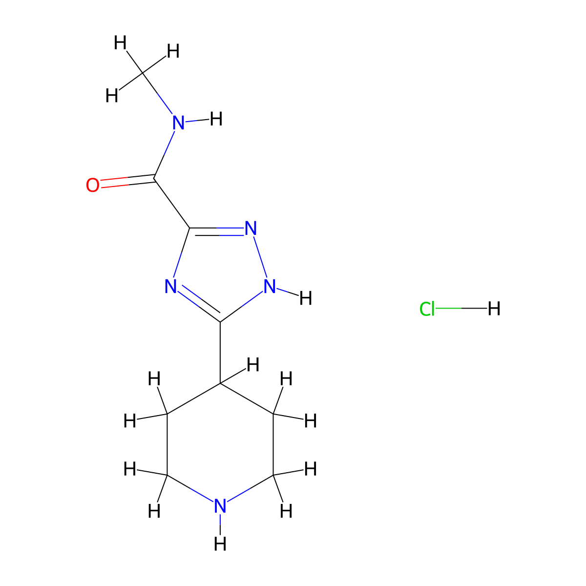 N-methyl-3-(piperidin-4-yl)-1H-1,2,4-triazole-5-carboxamide hydrochloride molecular structure, CAS 2126162-46-5