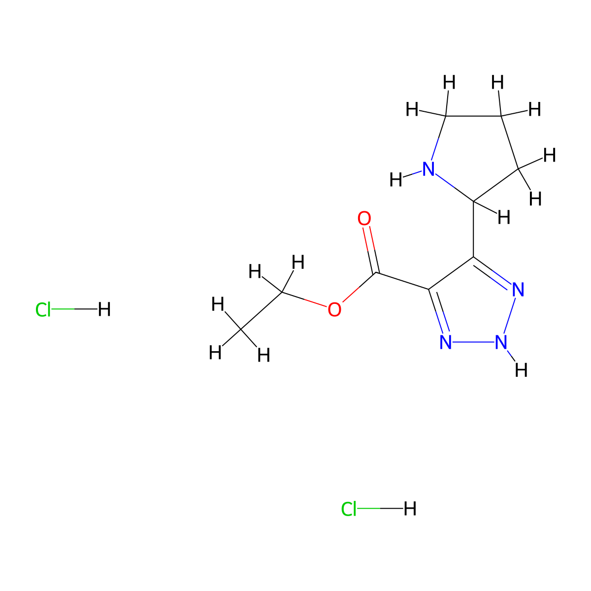 Ethyl 5-(pyrrolidin-2-yl)-1H-1,2,3-triazole-4-carboxylate dihydrochloride molecular structure, CAS 2126162-50-1