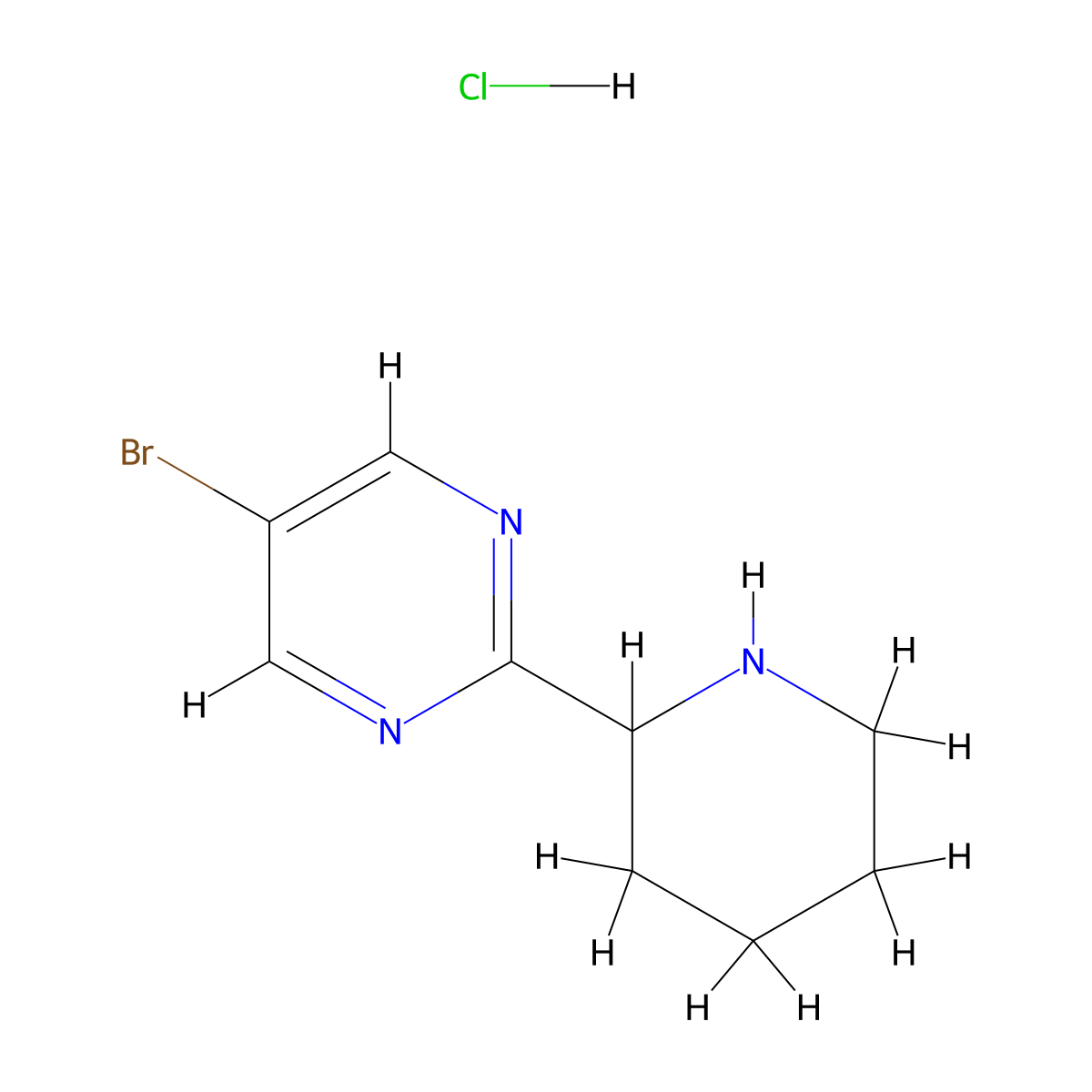 5-Bromo-2-(piperidin-2-yl)pyrimidine hydrochloride molecular structure, CAS 2126162-68-1