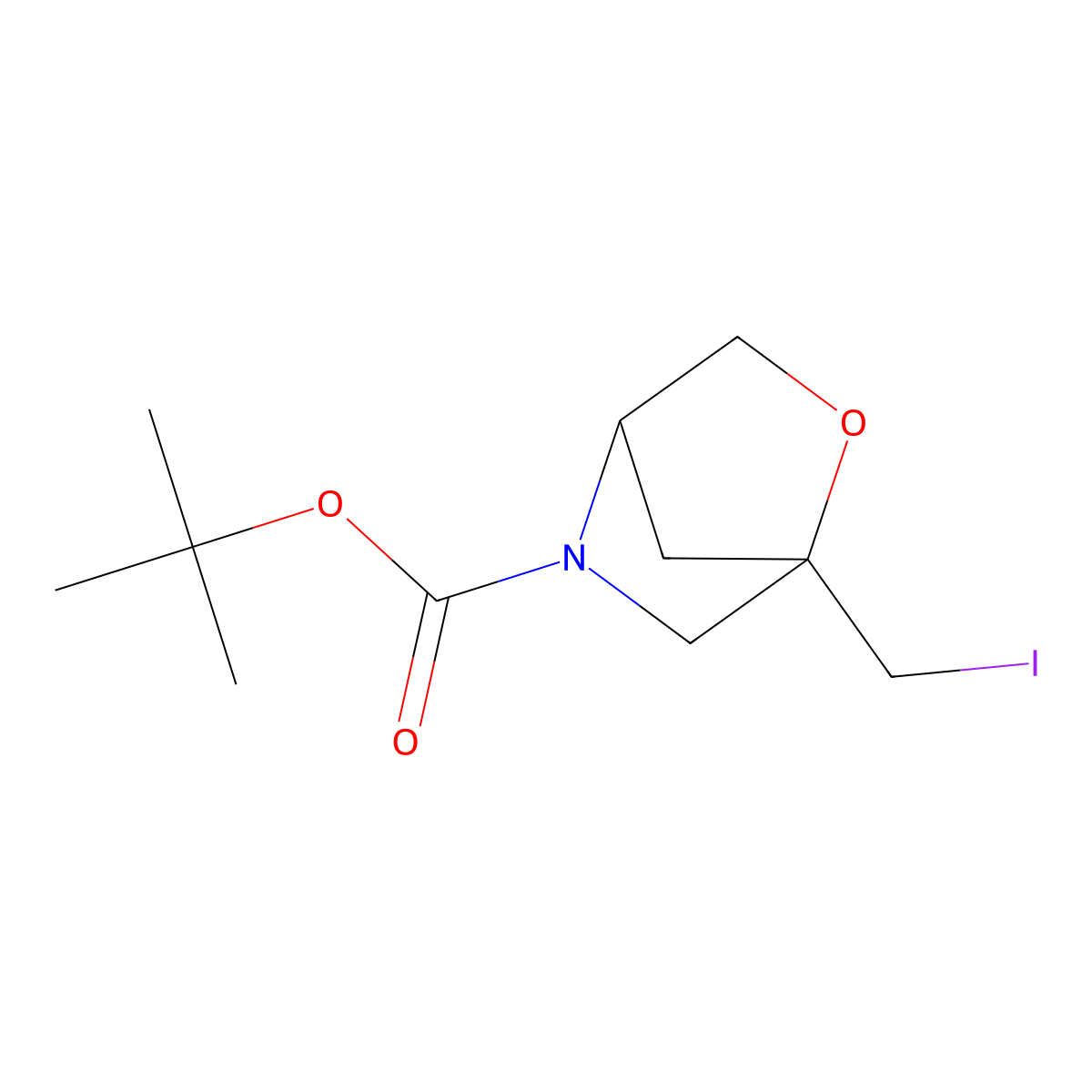 Tert-butyl 1-(iodomethyl)-2-oxa-5-azabicyclo[2.2.1]heptane-5-carboxylate molecular structure, CAS 2126162-98-7