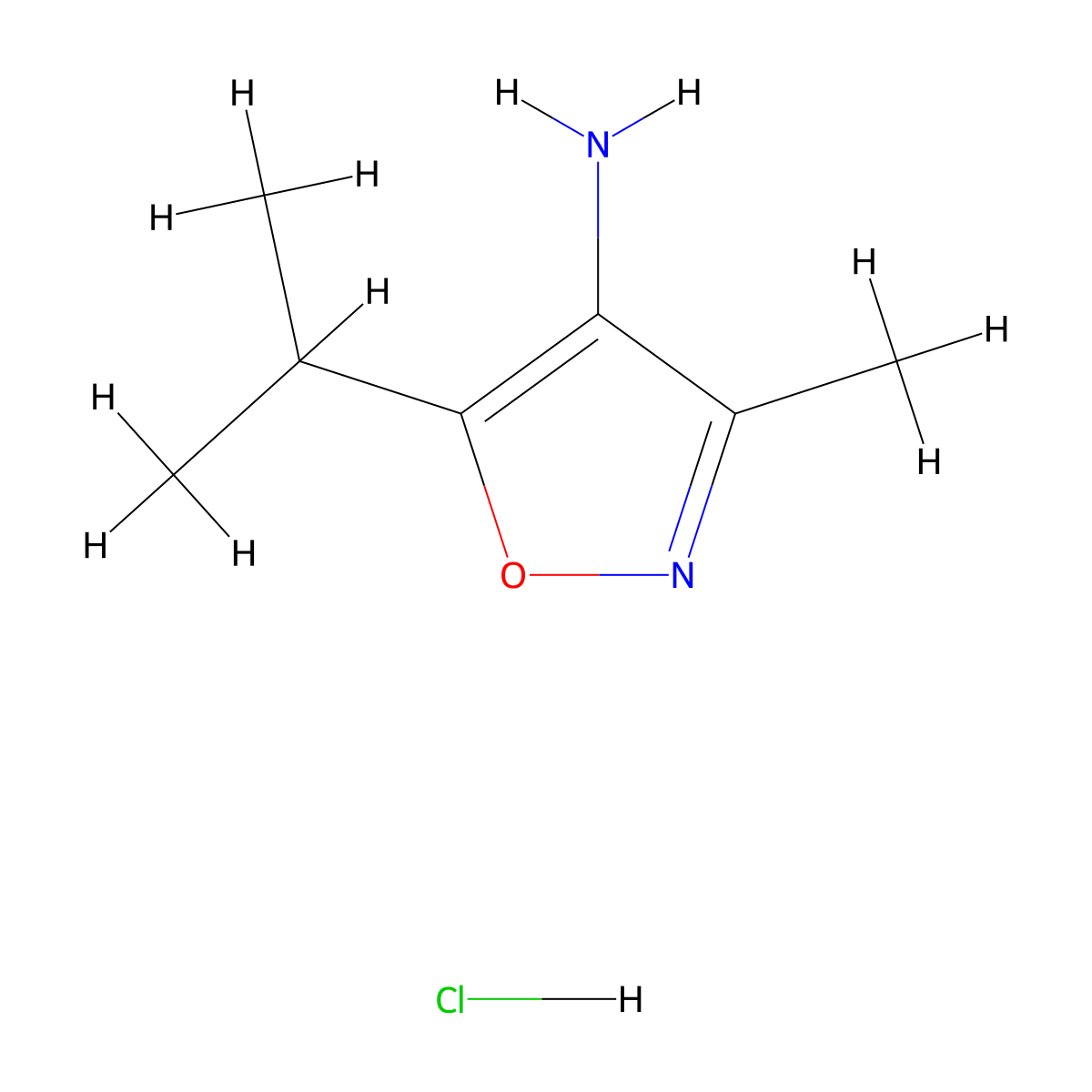 3-Methyl-5-(propan-2-yl)-1,2-oxazol-4-amine hydrochloride molecular structure, CAS 2126163-08-2