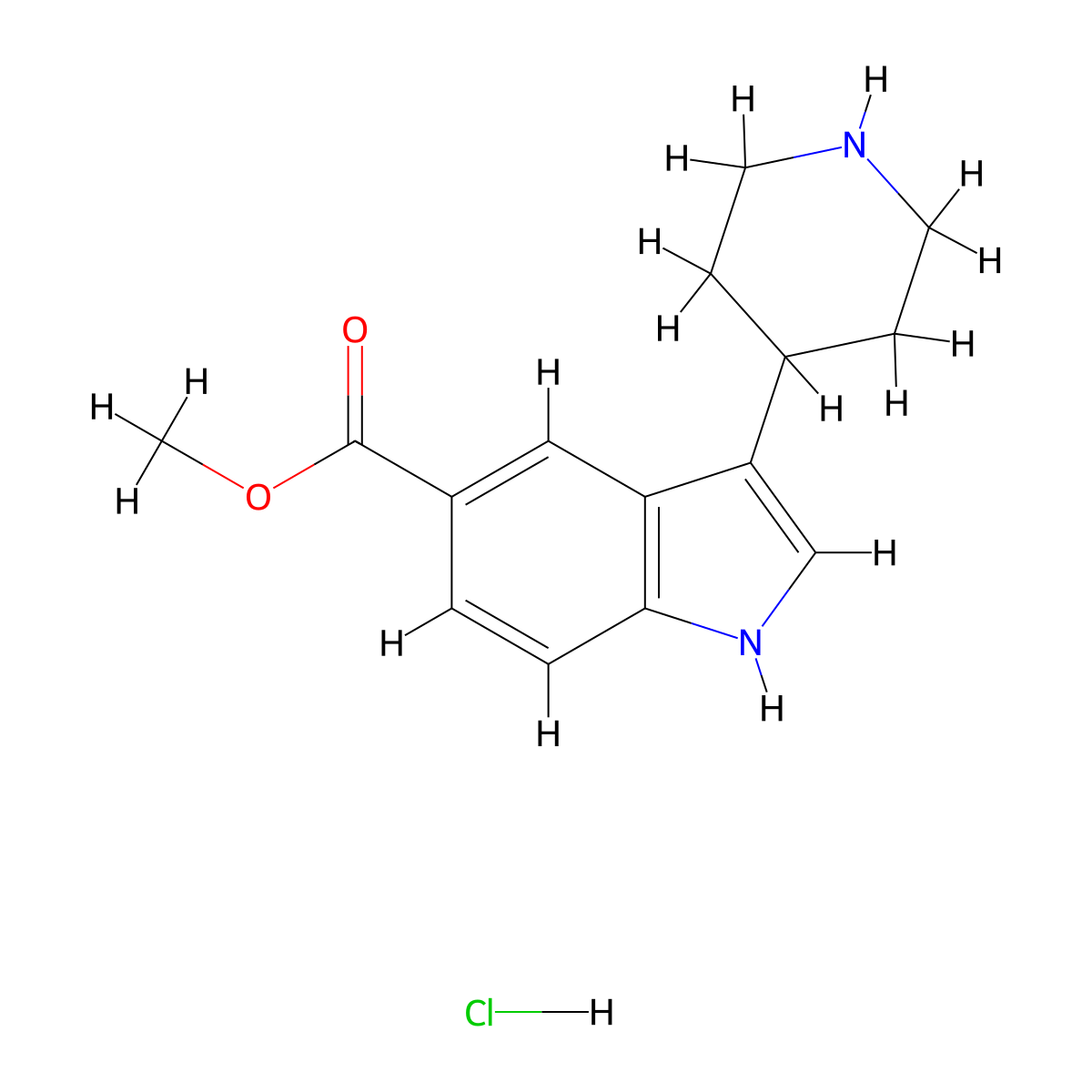 methyl 3-(piperidin-4-yl)-1H-indole-5-carboxylate hydrochloride molecular structure, CAS 2126163-24-2