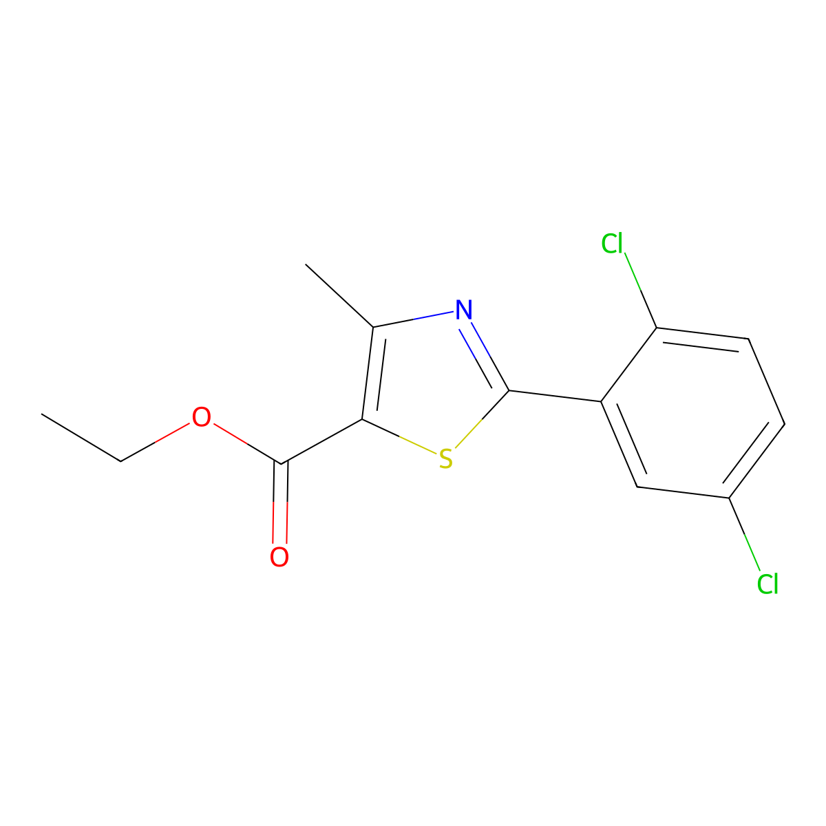 Ethyl 2-(2,5-dichlorophenyl)-4-methyl-1,3-thiazole-5-carboxylate molecular structure, CAS 2126163-30-0