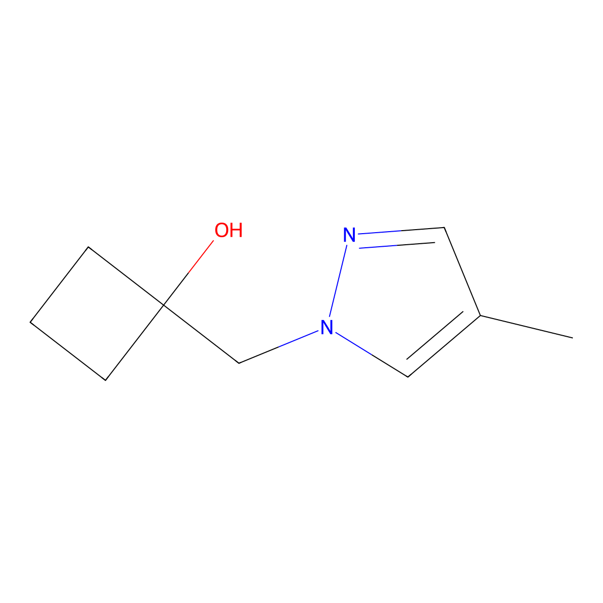 1-[(4-methyl-1H-pyrazol-1-yl)methyl]cyclobutan-1-ol molecular structure, CAS 2126163-32-2