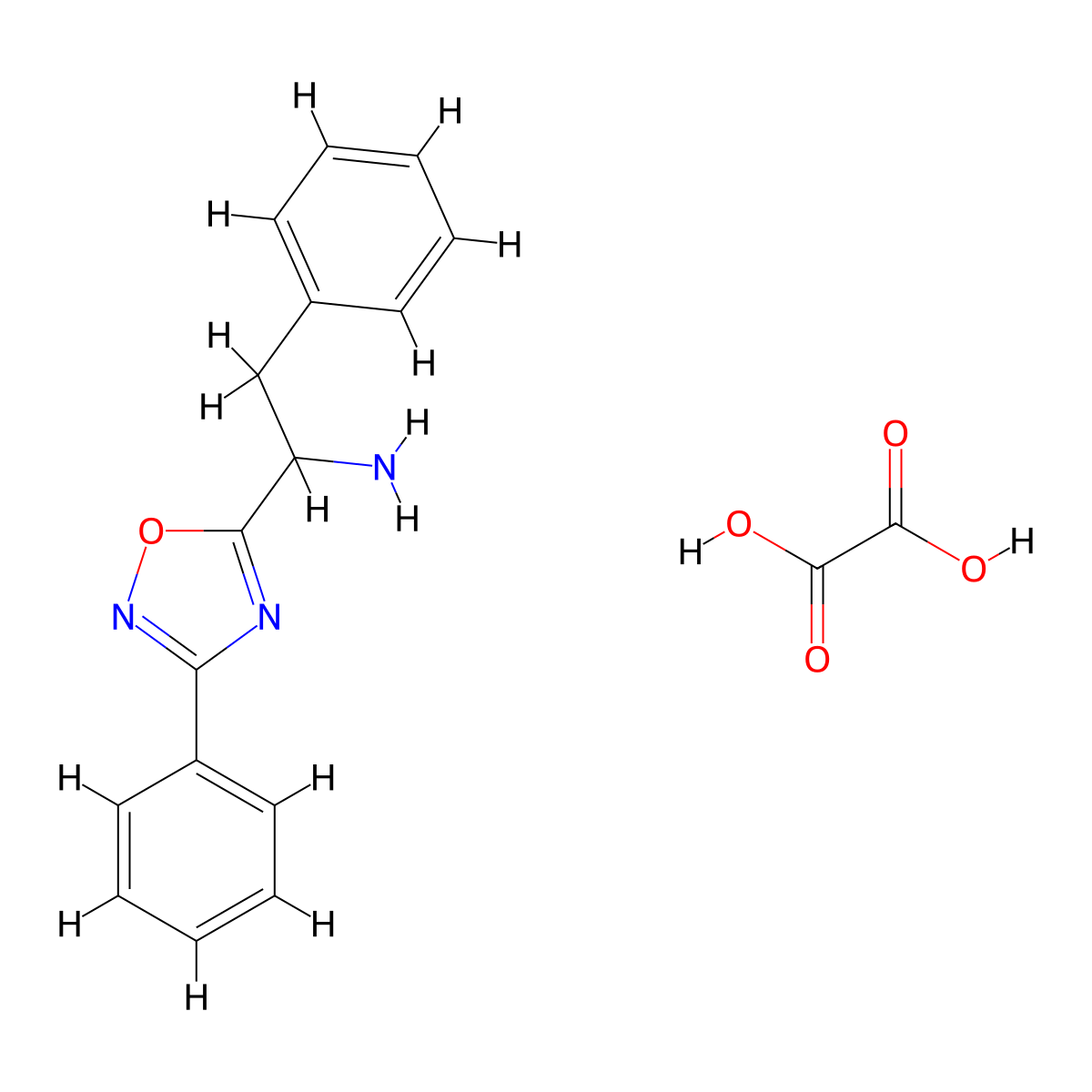 2-Phenyl-1-(3-phenyl-1,2,4-oxadiazol-5-yl)ethan-1-amine oxalate molecular structure, CAS 2126176-74-5