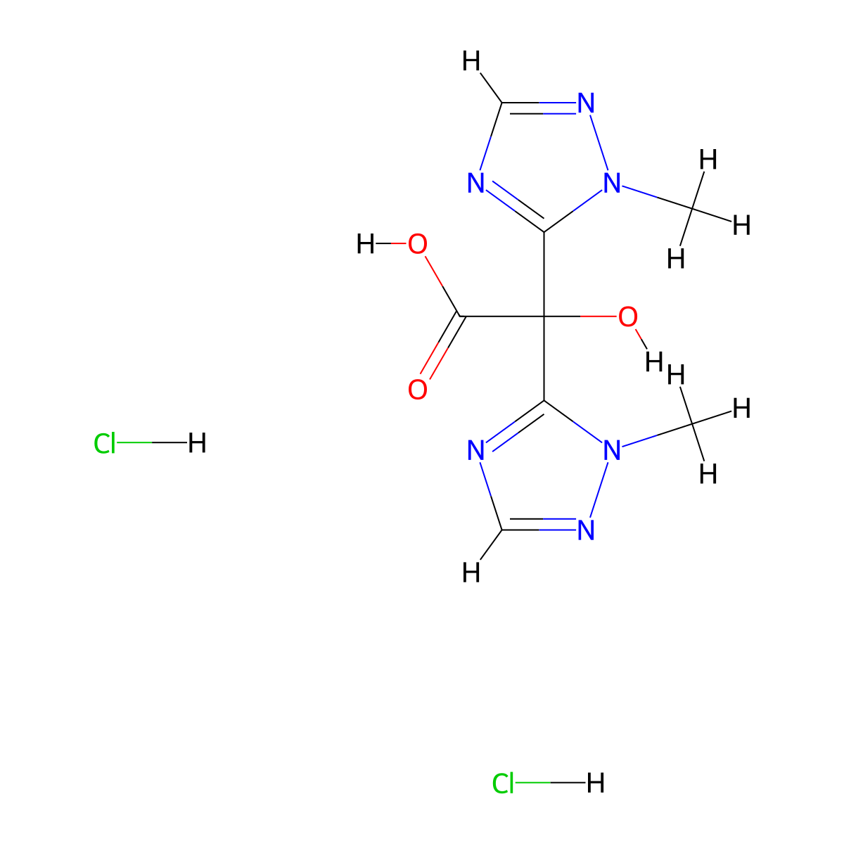 2-Hydroxy-2,2-bis(1-methyl-1H-1,2,4-triazol-5-yl)acetic acid dihydrochloride molecular structure, CAS 2126176-77-8
