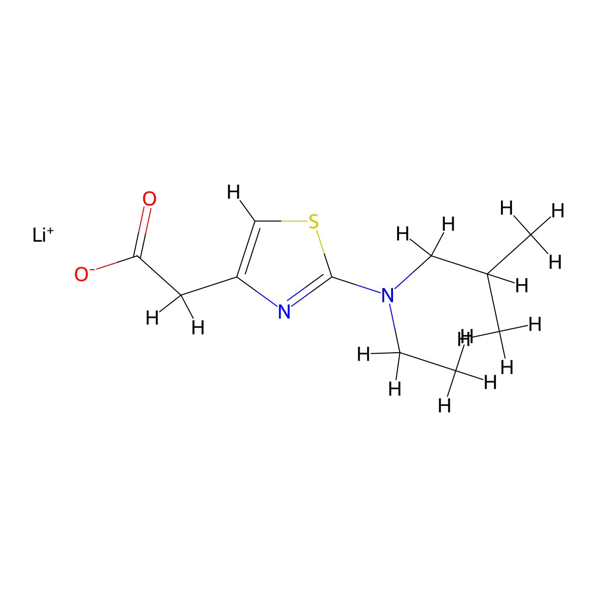 Lithium(1+) 2-{2-[ethyl(2-methylpropyl)amino]-1,3-thiazol-4-yl}acetate molecular structure, CAS 2126177-30-6