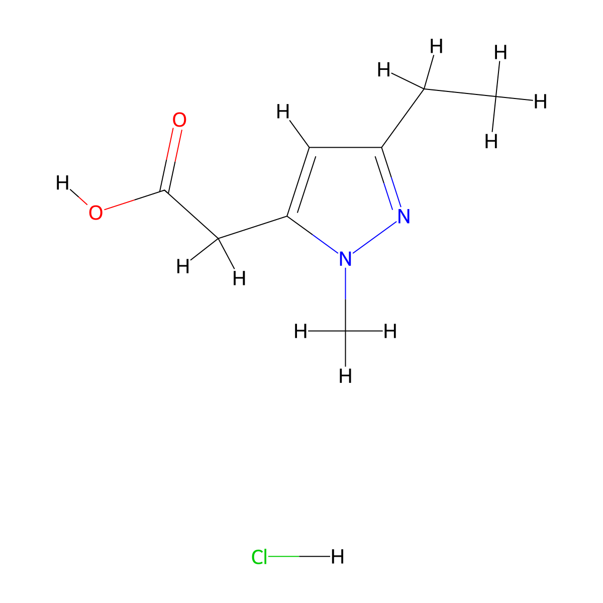 2-(3-Ethyl-1-methyl-1H-pyrazol-5-yl)acetic acid hydrochloride molecular structure, CAS 2126177-47-5