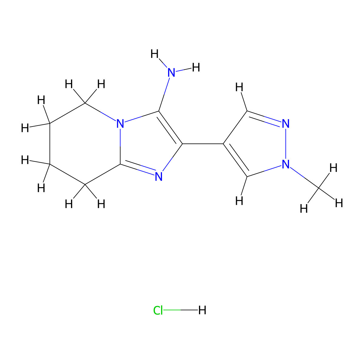 2-(1-methyl-1H-pyrazol-4-yl)-5H,6H,7H,8H-imidazo[1,2-a]pyridin-3-amine hydrochloride molecular structure, CAS 2126177-54-4