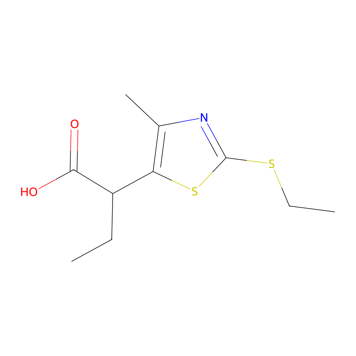 2-[2-(Ethylsulfanyl)-4-methyl-1,3-thiazol-5-yl]butanoic acid molecular structure, CAS 2126177-59-9