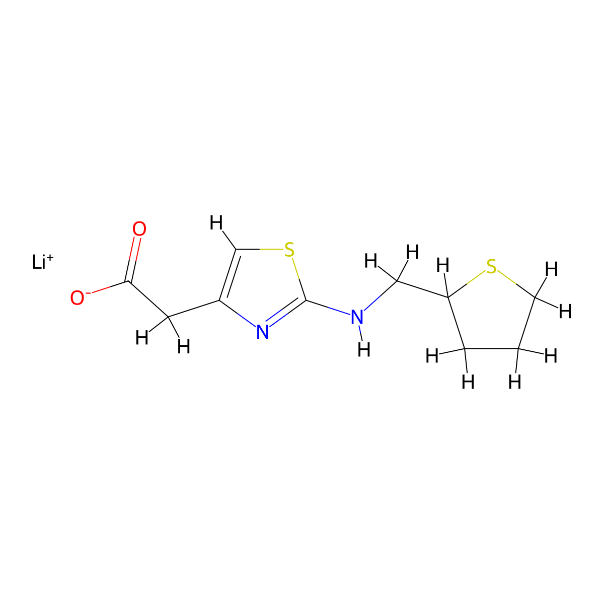 Lithium(1+) ion 2-(2-{[(thiolan-2-yl)methyl]amino}-1,3-thiazol-4-yl)acetate molecular structure, CAS 2126177-91-9