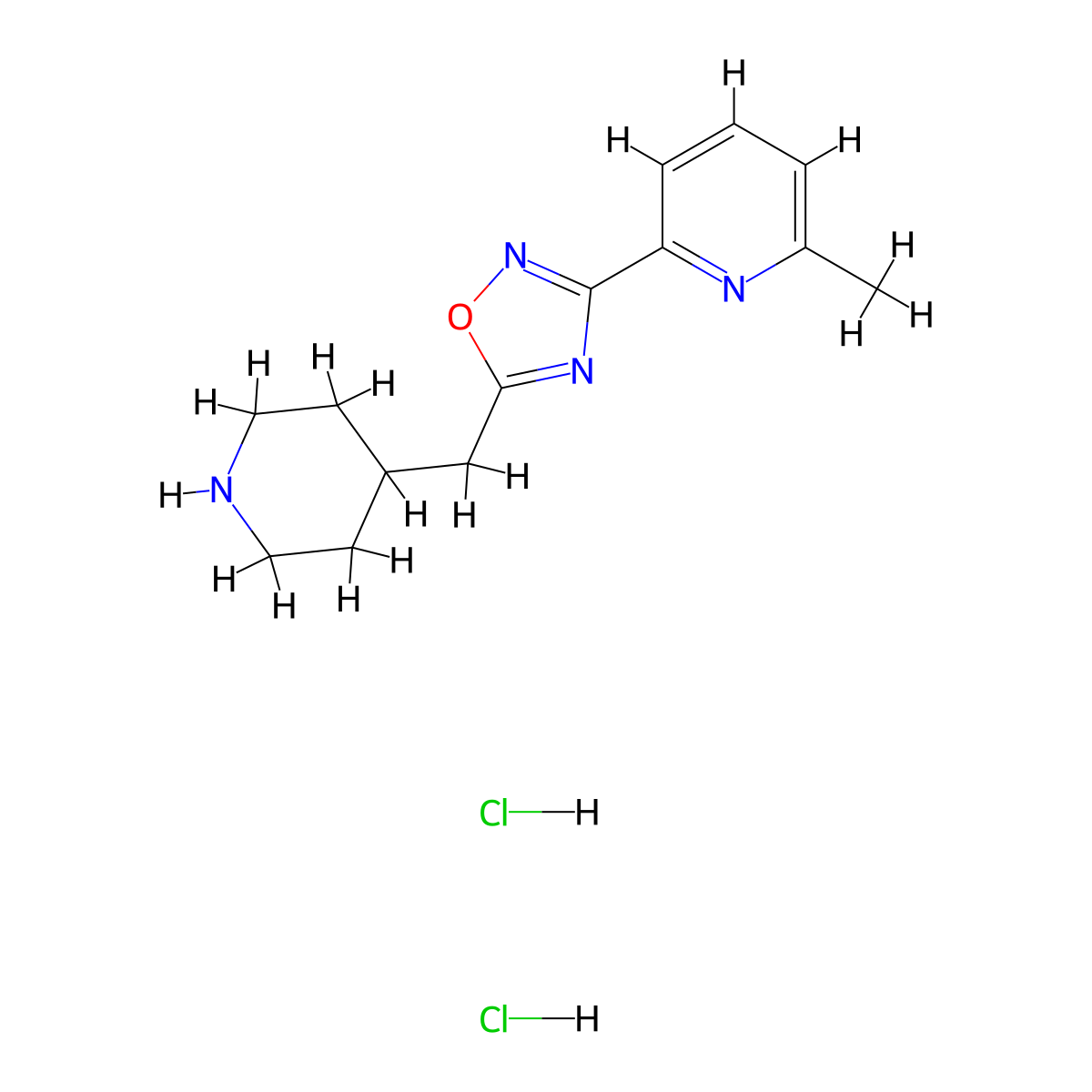 2-Methyl-6-{5-[(piperidin-4-yl)methyl]-1,2,4-oxadiazol-3-yl}pyridine dihydrochloride molecular structure, CAS 2126177-97-5