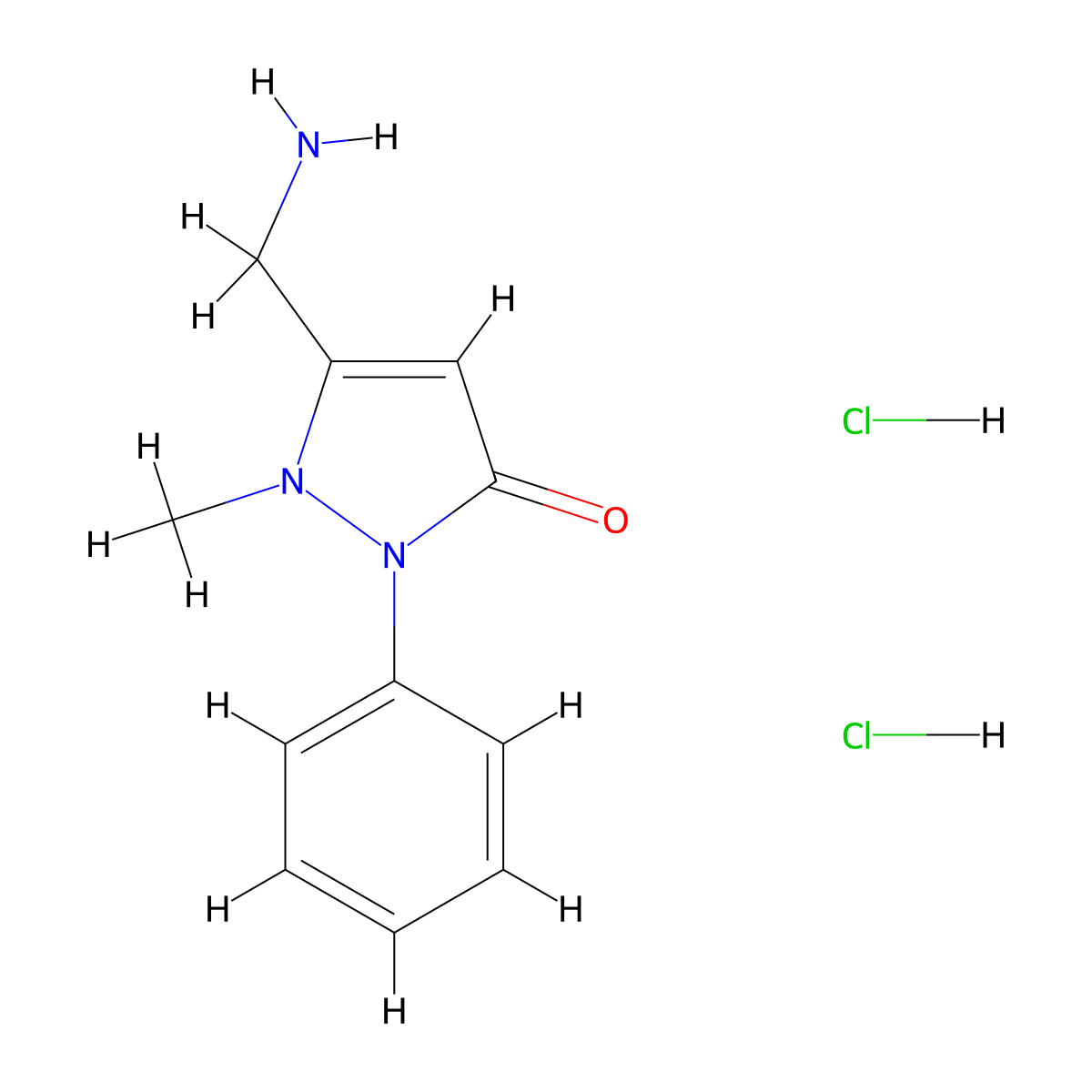 5-(aminomethyl)-1-methyl-2-phenyl-2,3-dihydro-1H-pyrazol-3-one dihydrochloride molecular structure, CAS 2126178-11-6